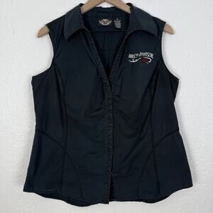 Harley Davidson Women's Sleeveless Snap Button Vest Top Rose Embroidered Sz 1W